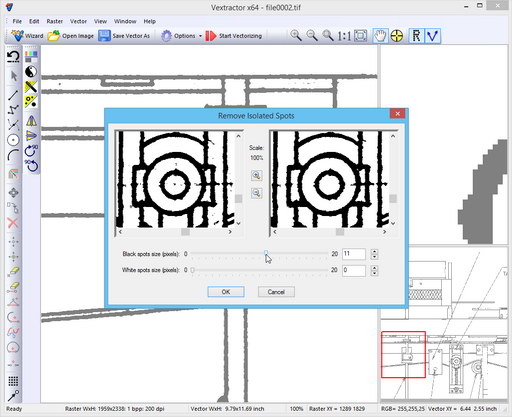 Image spots filtration parameters